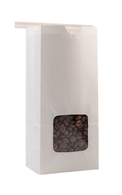 16oz Windowed Claycoat White Kraft Paper Bags with Tin Ties & Poly Liner